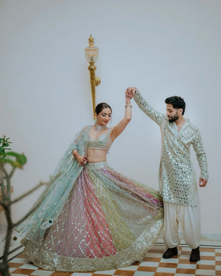 Multi Color Glamorous Fox Georgette Embroidered Semi-Stitched Lehenga Set Clothsvilla