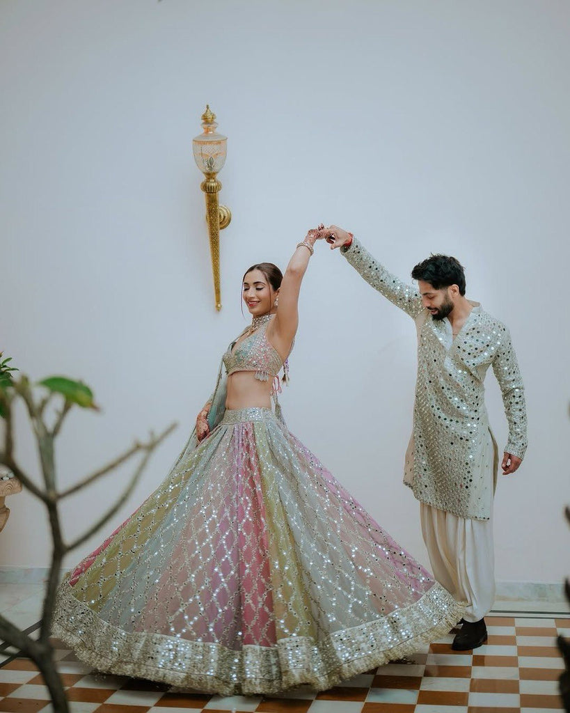 Multi Color Glamorous Fox Georgette Embroidered Semi-Stitched Lehenga Set Clothsvilla
