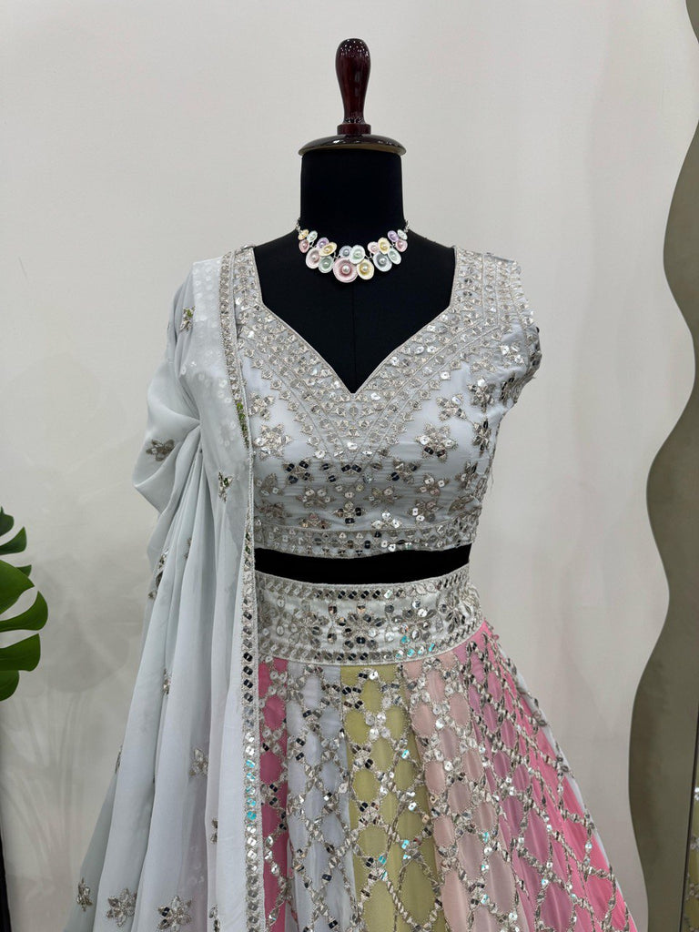 Multi Color Glamorous Fox Georgette Embroidered Semi-Stitched Lehenga Set Clothsvilla