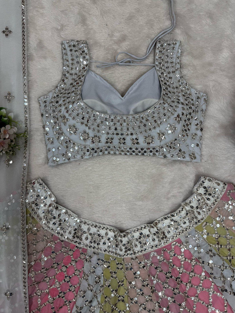 Multi Color Glamorous Fox Georgette Embroidered Semi-Stitched Lehenga Set Clothsvilla
