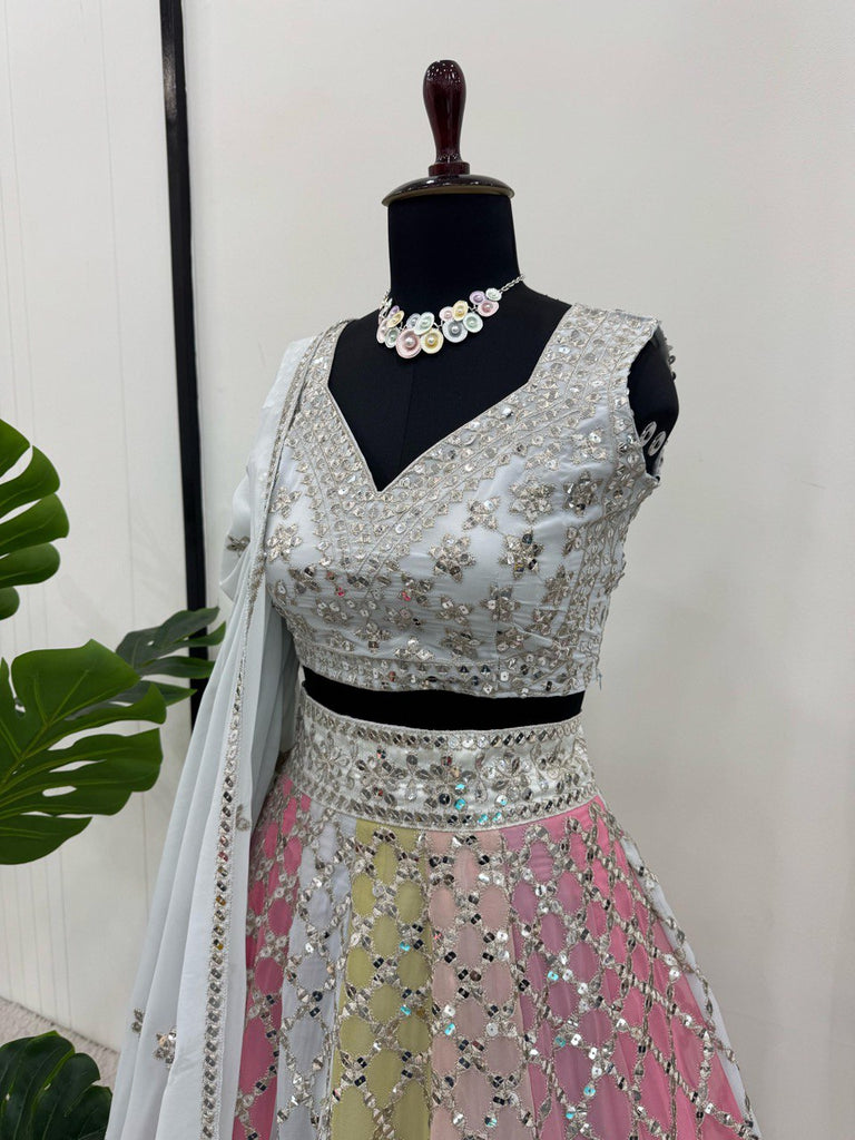 Multi Color Glamorous Fox Georgette Embroidered Semi-Stitched Lehenga Set Clothsvilla