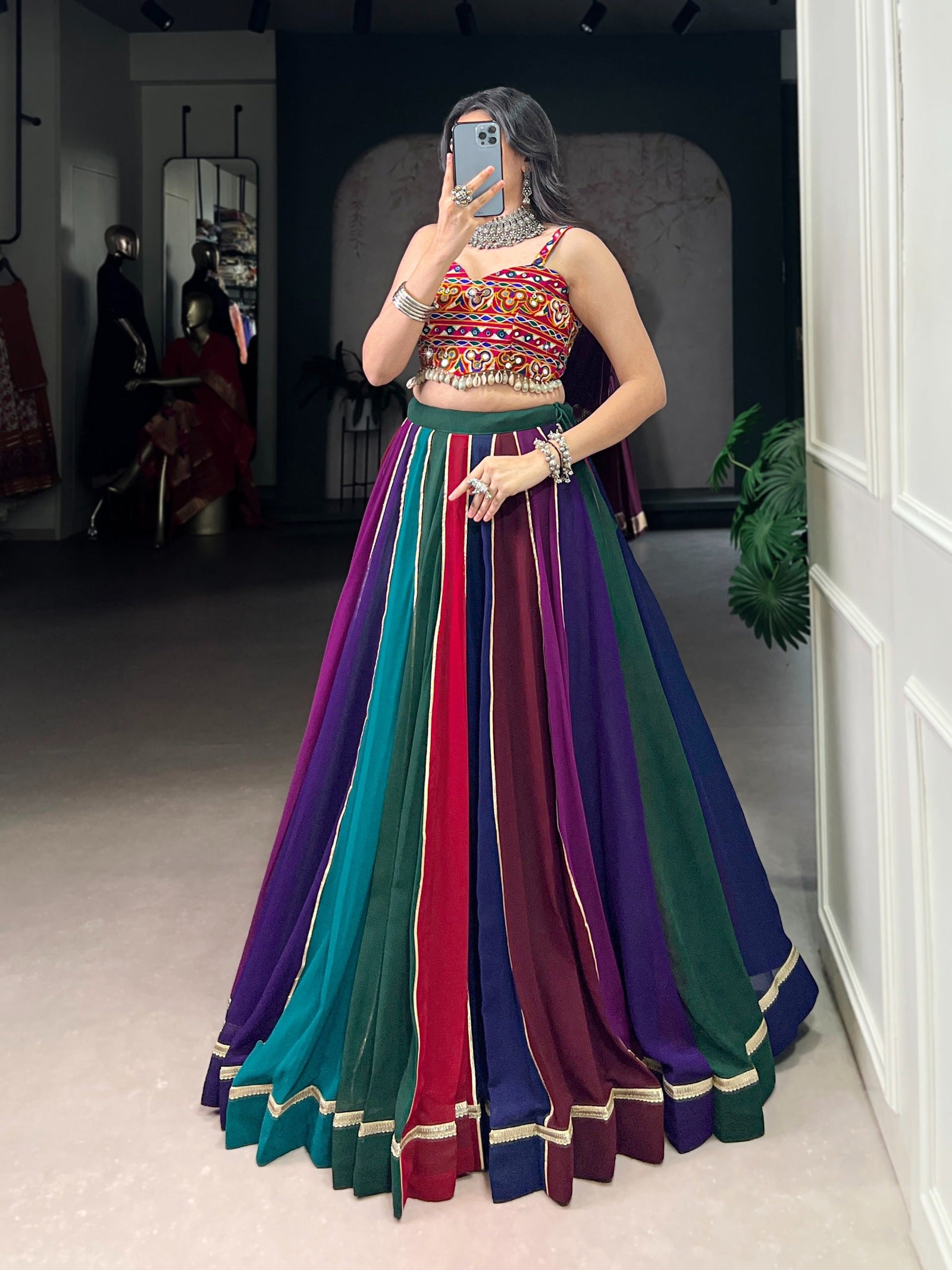 Multi-Color Lehenga & Mirror Work Blouse ClothsVilla