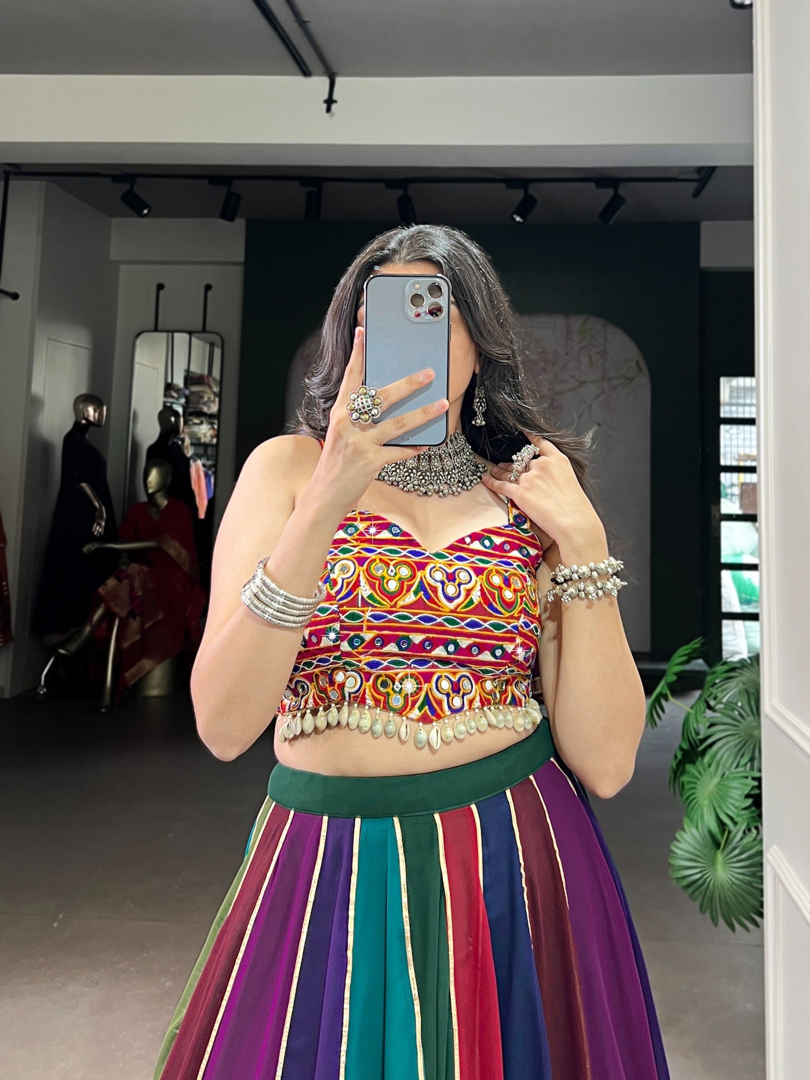 Multi-Color Lehenga & Mirror Work Blouse ClothsVilla