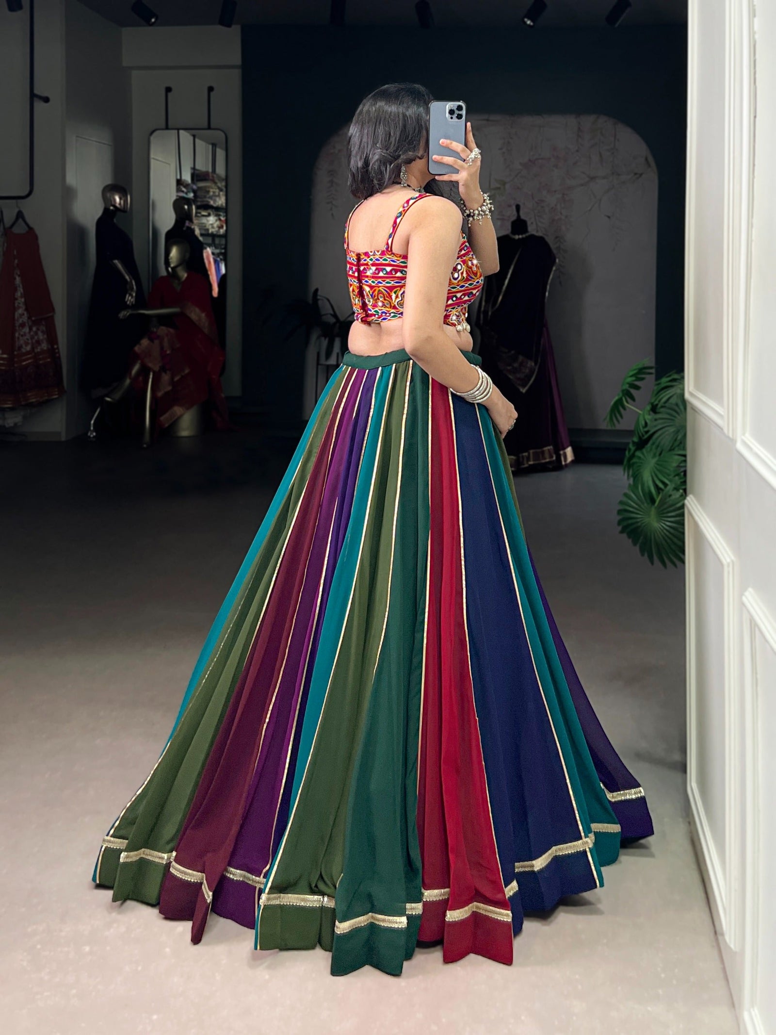 Multi-Color Lehenga & Mirror Work Blouse ClothsVilla