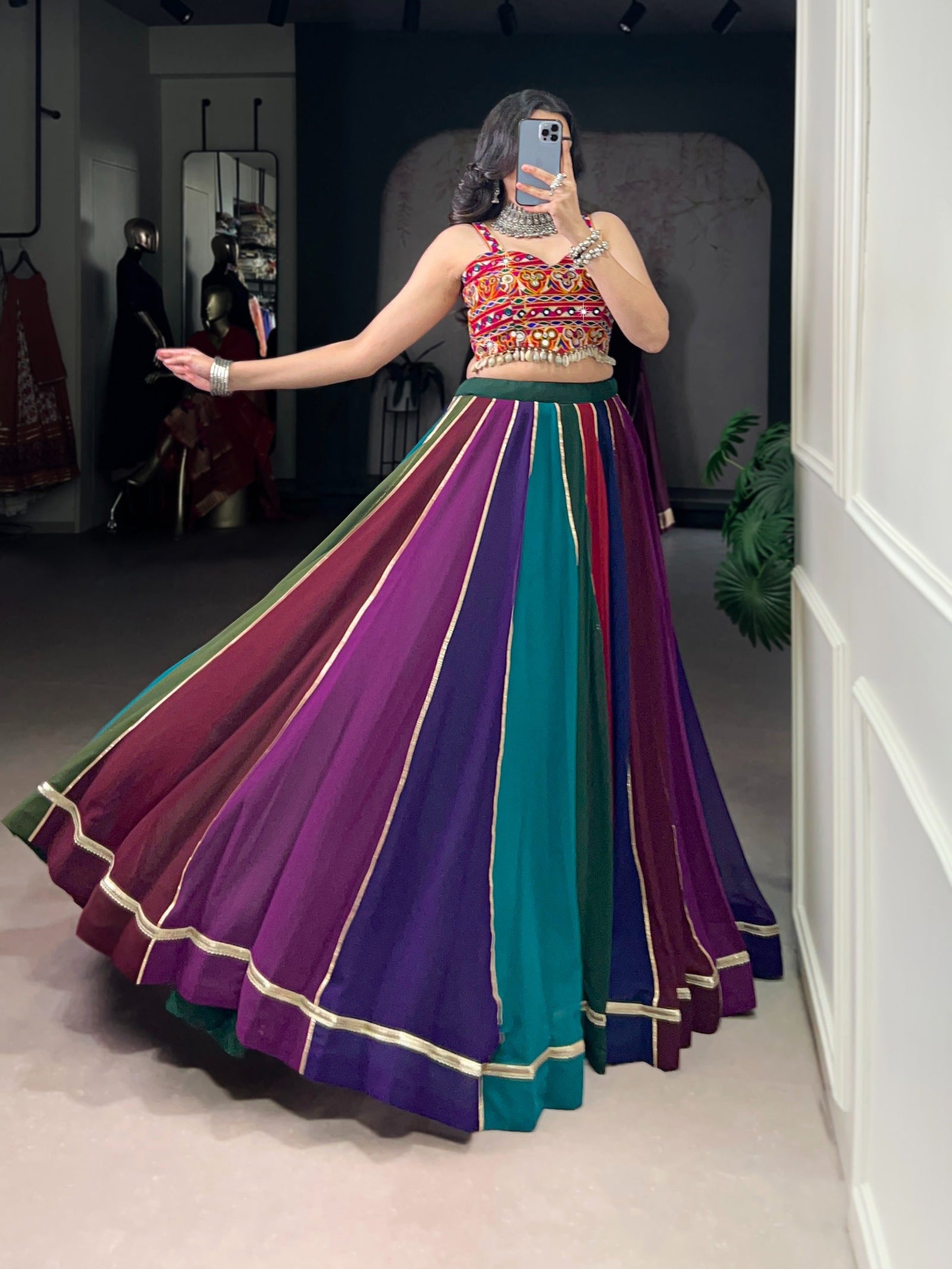 Multi-Color Lehenga & Mirror Work Blouse ClothsVilla