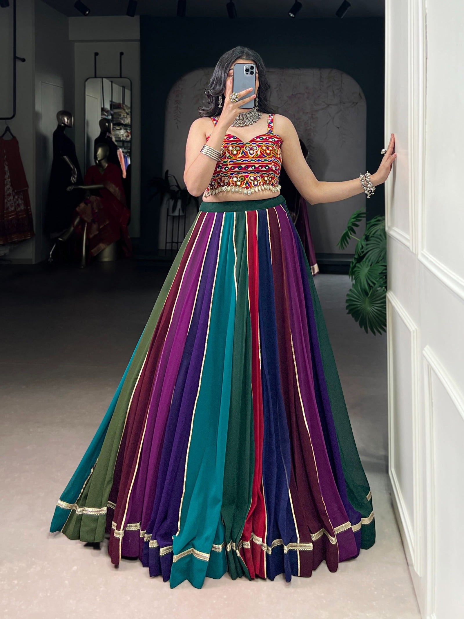 Multi-Color Lehenga & Mirror Work Blouse ClothsVilla