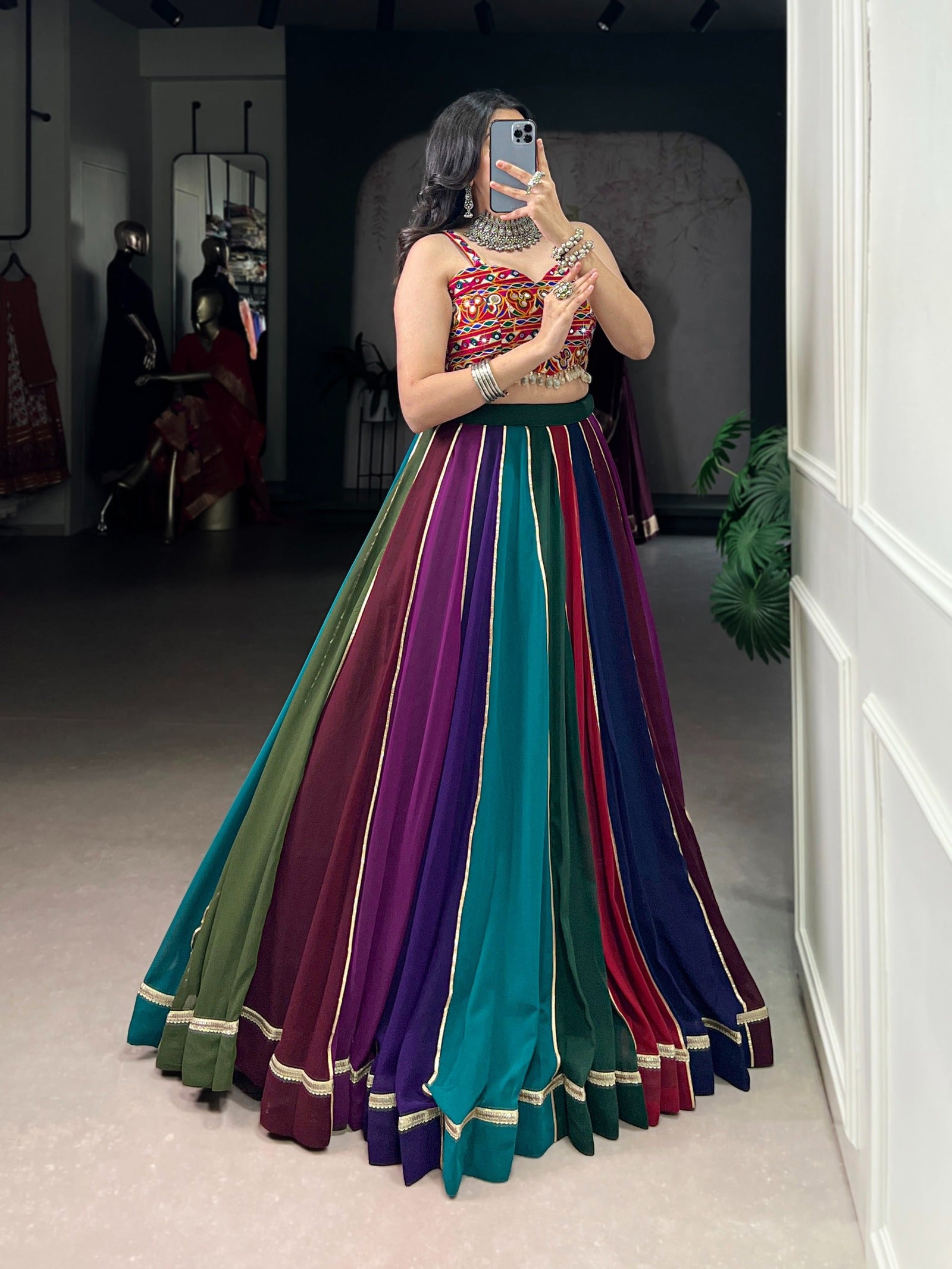 Multi-Color Lehenga & Mirror Work Blouse ClothsVilla