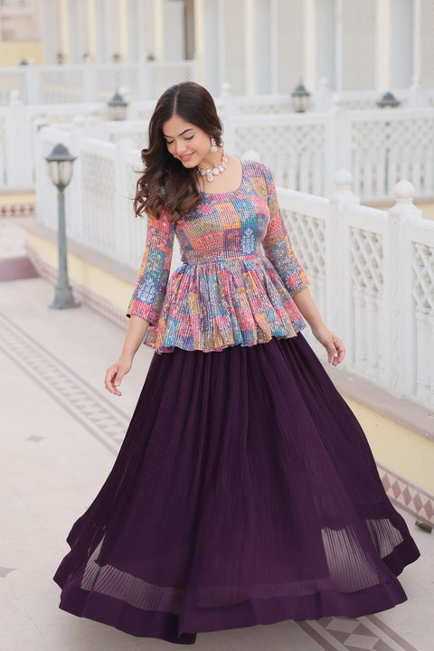 Multi Color Premium Embroidered Sequin Lehenga Choli Set with Flower Print | Readymade Co-ord Set ClothsVilla Main image