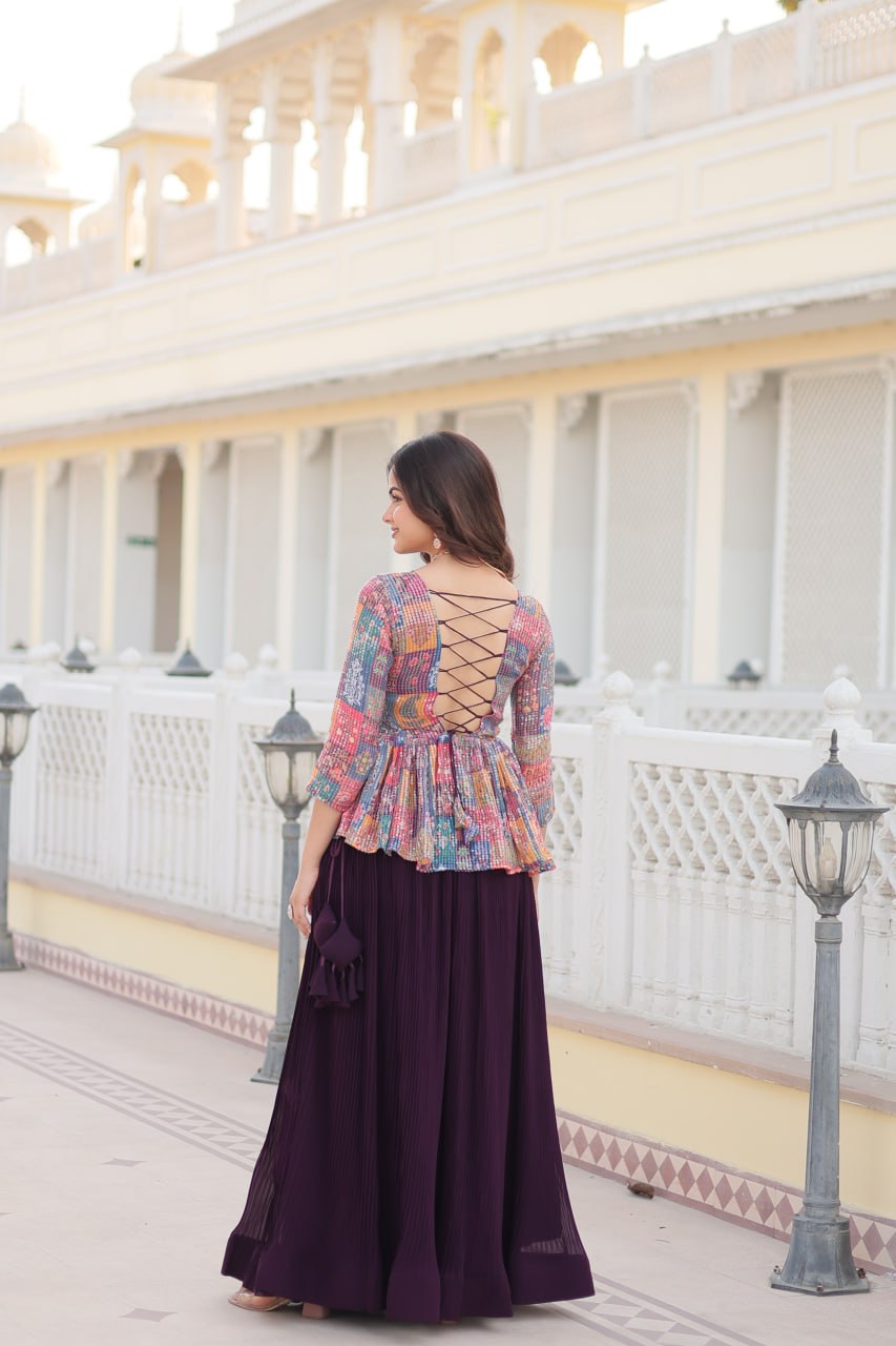 Multi Color Premium Embroidered Sequin Lehenga Choli Set with Flower Print | Readymade Co-ord Set ClothsVilla