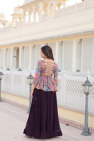 Multi Color Premium Embroidered Sequin Lehenga Choli Set with Flower Print | Readymade Co-ord Set ClothsVilla