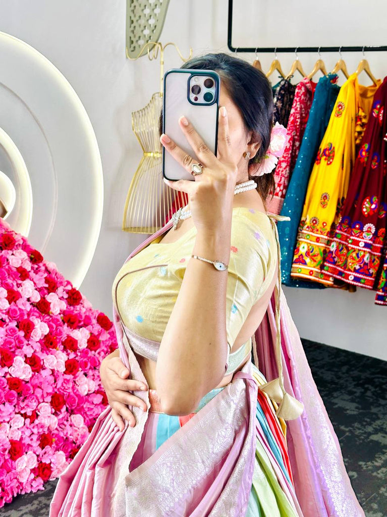 Multi Color Royal Grace Dola Silk Lehenga Choli Set – Rich Jacquard Weave with Elegant Detailing ClothsVilla