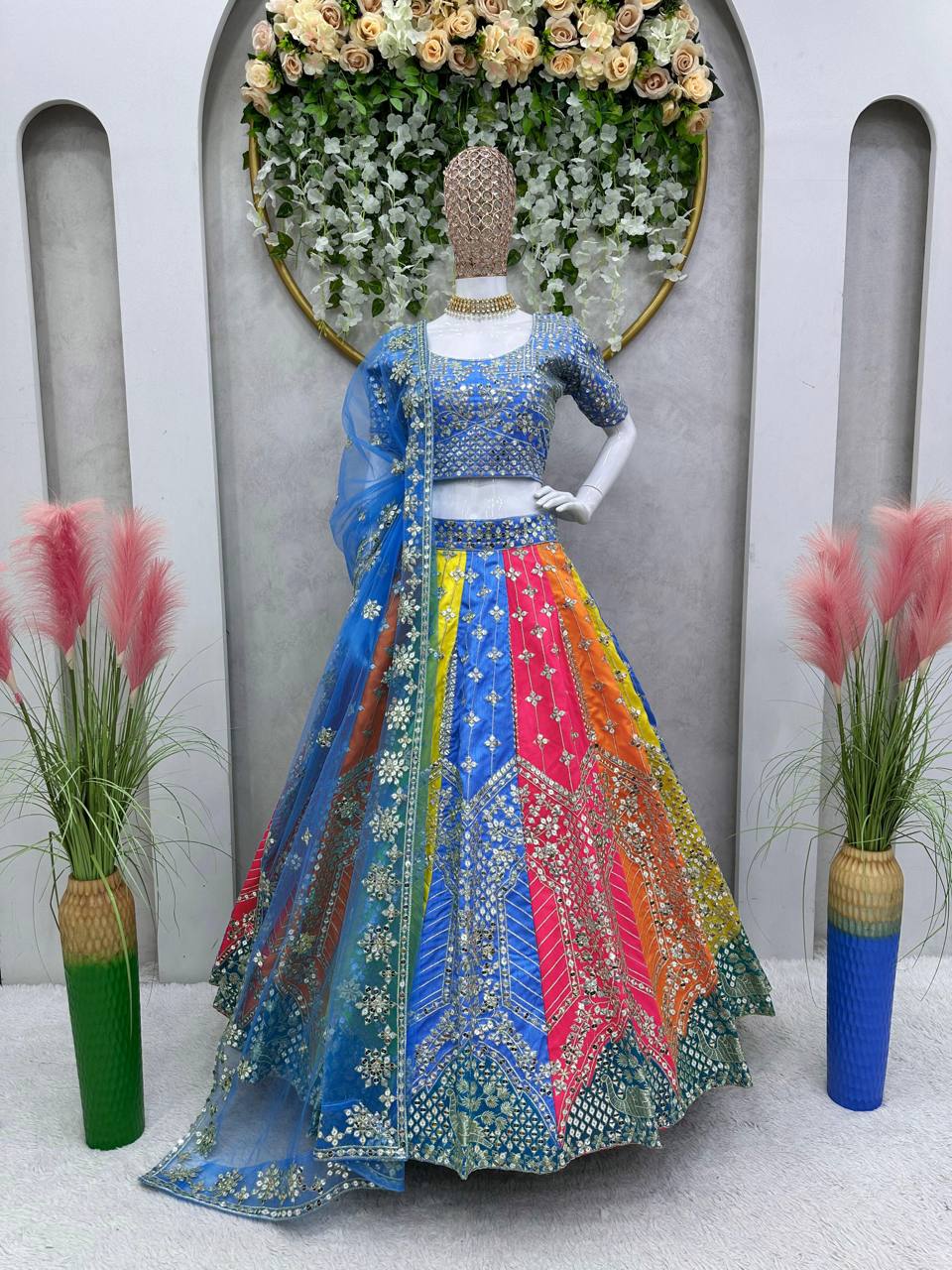 Multi Color Royal Mono Fenton Lehenga Set with Zari & 9mm Sequence Embroidery ClothsVilla Main image