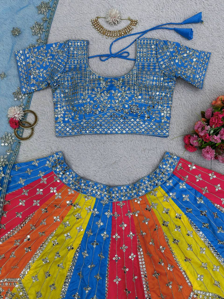 Multi Color Royal Mono Fenton Lehenga Set with Zari & 9mm Sequence Embroidery ClothsVilla
