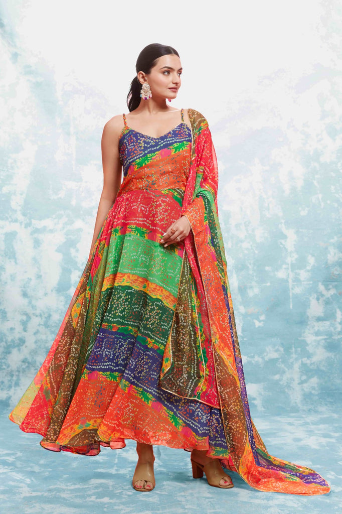 Multi-Colored Georgette Top with Printed Work - Fully Stitched Ready to Wear ClothsVilla