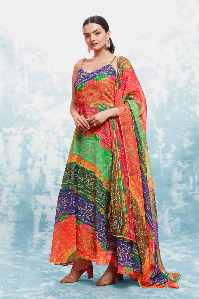 Multi-Colored Georgette Top with Printed Work - Fully Stitched Ready to Wear ClothsVilla