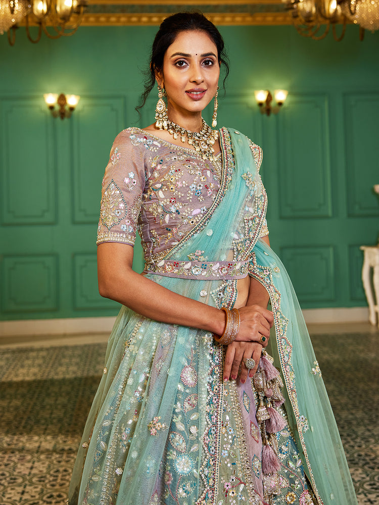 Multi colour Bridel net and Gotapatti & Moti embroidery Semi-Stitched Lehenga choli & Dupatta ClothsVilla