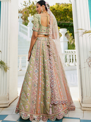 Multi colour Bridel net and Gotapatti & Moti embroidery Semi-Stitched Lehenga choli & Dupatta ClothsVilla