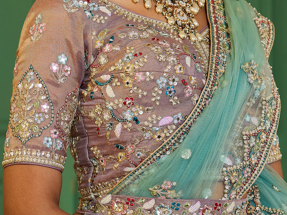 Multi colour Bridel net and Gotapatti & Moti embroidery Semi-Stitched Lehenga choli & Dupatta ClothsVilla