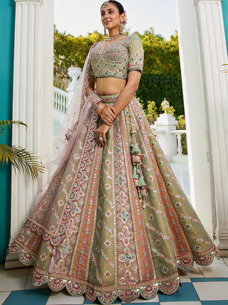Multi colour Bridel net and Gotapatti & Moti embroidery Semi-Stitched Lehenga choli & Dupatta ClothsVilla