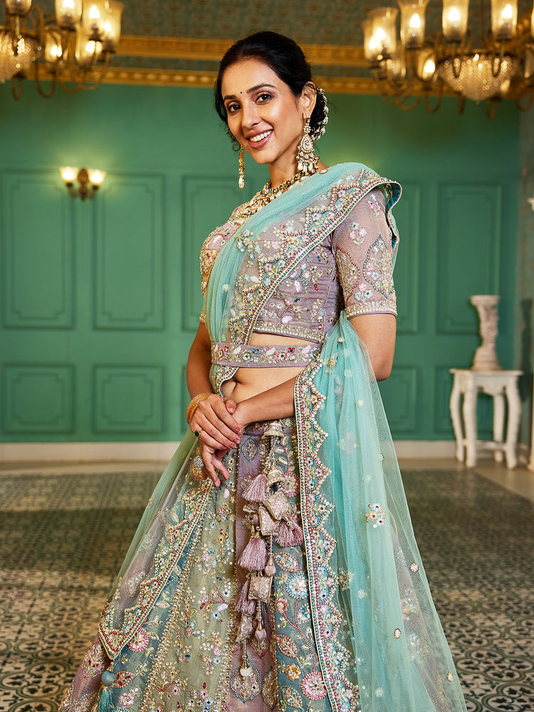 Multi colour Bridel net and Gotapatti & Moti embroidery Semi-Stitched Lehenga choli & Dupatta ClothsVilla