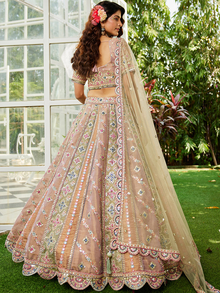 Multi colour Bridel net and Gotapatti & Moti embroidery Semi-Stitched Lehenga choli & Dupatta ClothsVilla