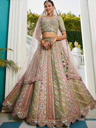 Multi colour Bridel net and Gotapatti & Moti embroidery Semi-Stitched Lehenga choli & Dupatta ClothsVilla