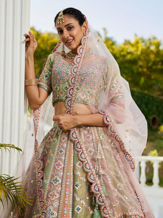 Multi colour Bridel net and Gotapatti & Moti embroidery Semi-Stitched Lehenga choli & Dupatta ClothsVilla