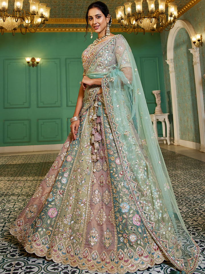 Multi colour Bridel net and Gotapatti & Moti embroidery Semi-Stitched Lehenga choli & Dupatta ClothsVilla