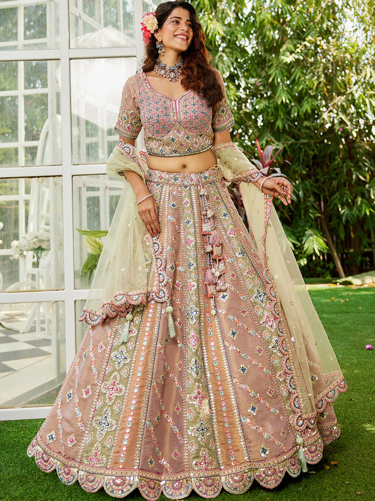 Multi colour Bridel net and Gotapatti & Moti embroidery Semi-Stitched Lehenga choli & Dupatta ClothsVilla