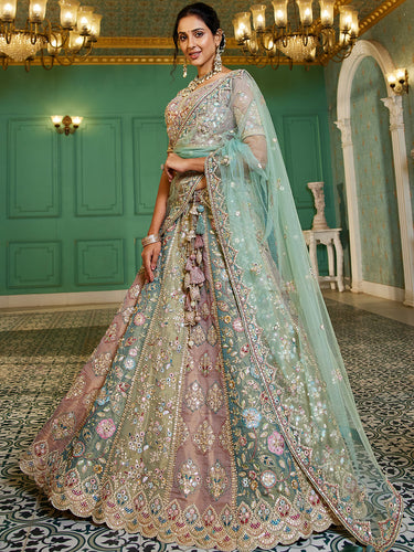 Multi colour Bridel net and Gotapatti & Moti embroidery Semi-Stitched Lehenga choli & Dupatta ClothsVilla