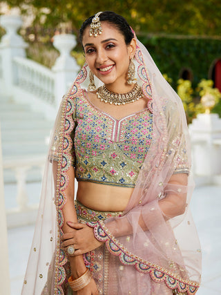 Multi colour Bridel net and Gotapatti & Moti embroidery Semi-Stitched Lehenga choli & Dupatta ClothsVilla