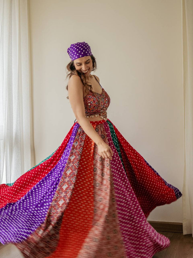 Multi Colour Designer Faux Georgette Lehenga with Digital Print & Mirror Work Blouse ClothsVilla