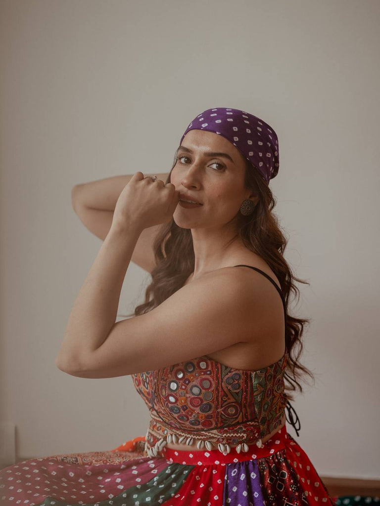 Multi Colour Designer Faux Georgette Lehenga with Digital Print & Mirror Work Blouse ClothsVilla