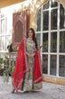 Load image into Gallery viewer, Multi Colour Designer Russian Silk Foil Embroidered Top with Sequined Dupatta Elegant Ethnic Ensemble ClothsVilla