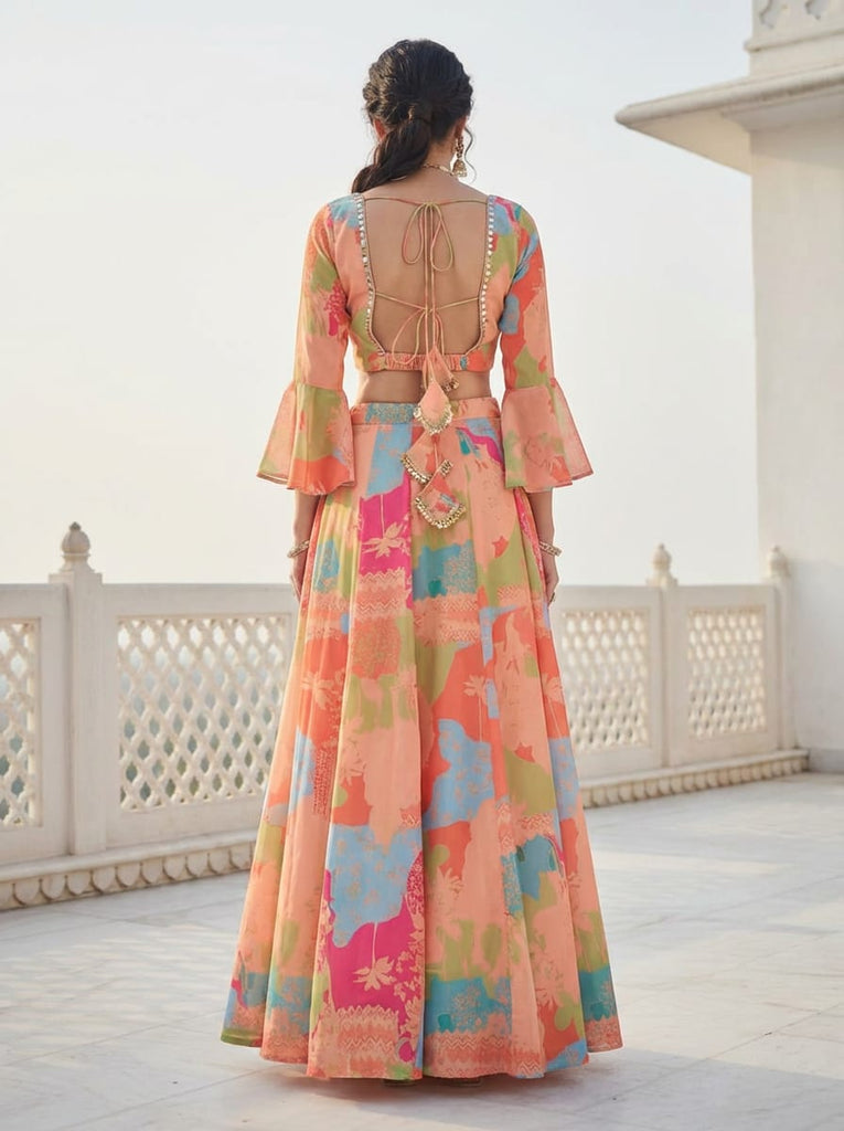 Multi Colour Digital Printed Georgette Lehenga Choli Set ClothsVilla