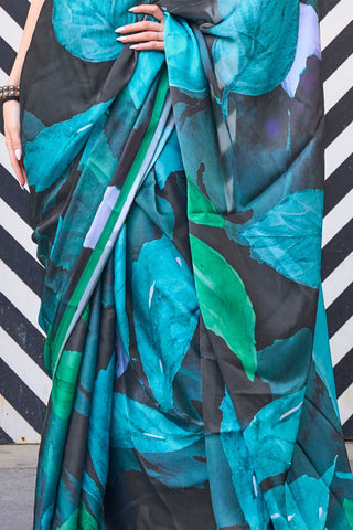 Multi Colour Elegant Bollywood Satin Printed Saree – Party & Festive Wear ClothsVilla