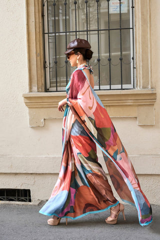 Multi Colour Elegant Bollywood Satin Printed Saree – Party & Festive Wear ClothsVilla
