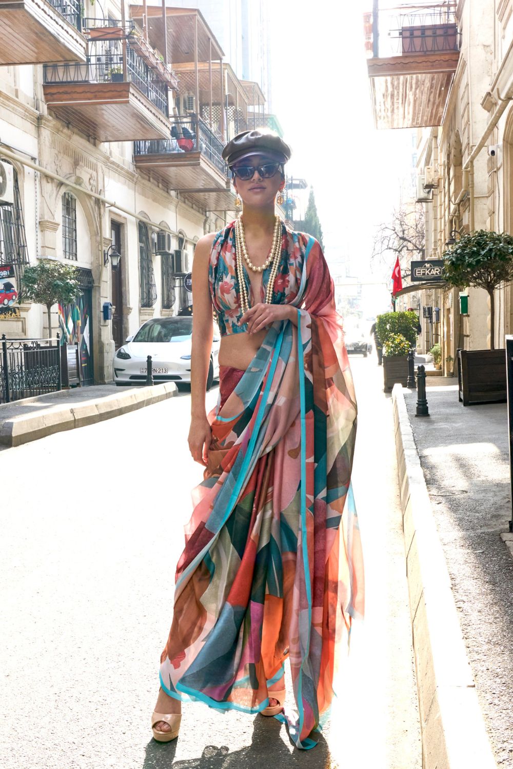 Multi Colour Elegant Bollywood Satin Printed Saree – Party & Festive Wear ClothsVilla