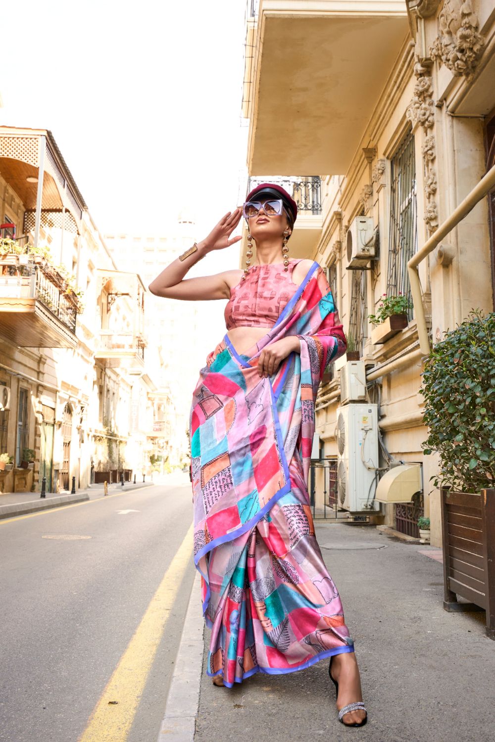Multi Colour Elegant Bollywood Satin Printed Saree – Party & Festive Wear ClothsVilla