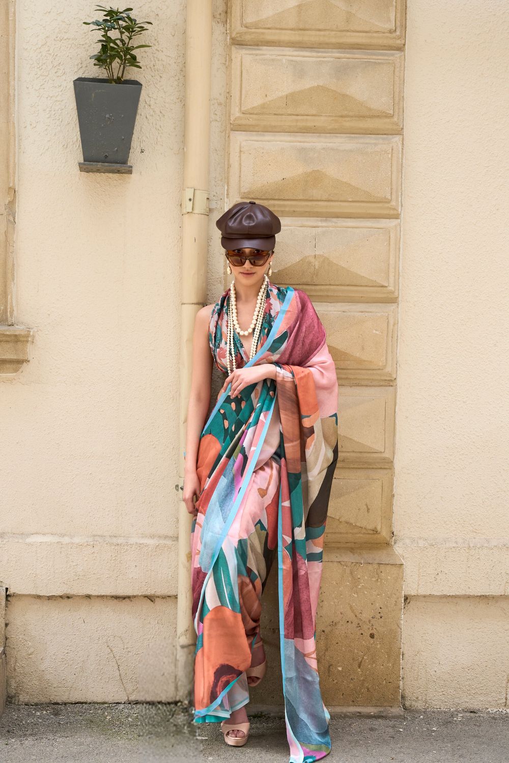 Multi Colour Elegant Bollywood Satin Printed Saree – Party & Festive Wear ClothsVilla Main image