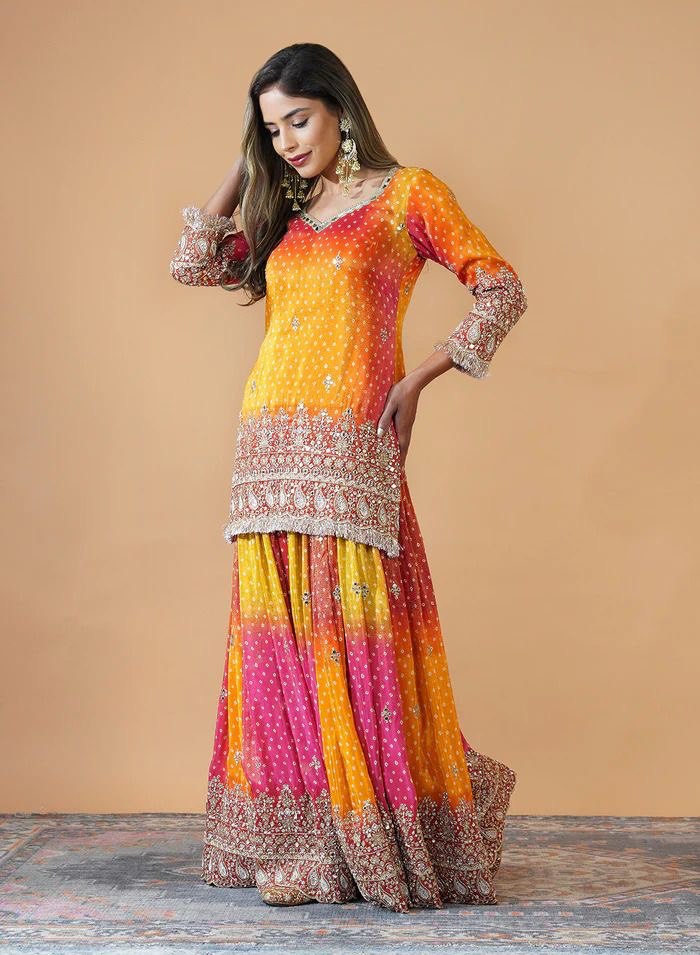 Multi colour Elegant Chinon Silk Ensemble – Exquisite Real Mirror Work ClothsVilla