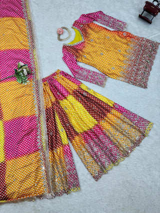 Multi colour Elegant Chinon Silk Ensemble – Exquisite Real Mirror Work ClothsVilla
