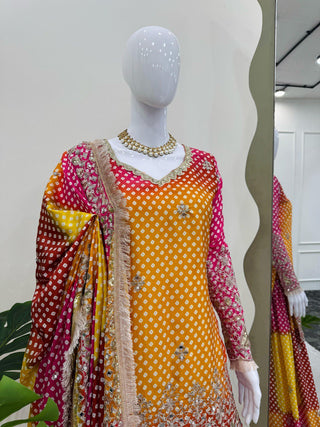 Multi colour Elegant Chinon Silk Ensemble – Exquisite Real Mirror Work ClothsVilla