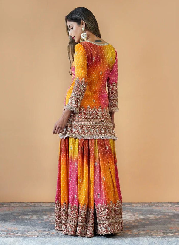 Multi colour Elegant Chinon Silk Ensemble – Exquisite Real Mirror Work ClothsVilla