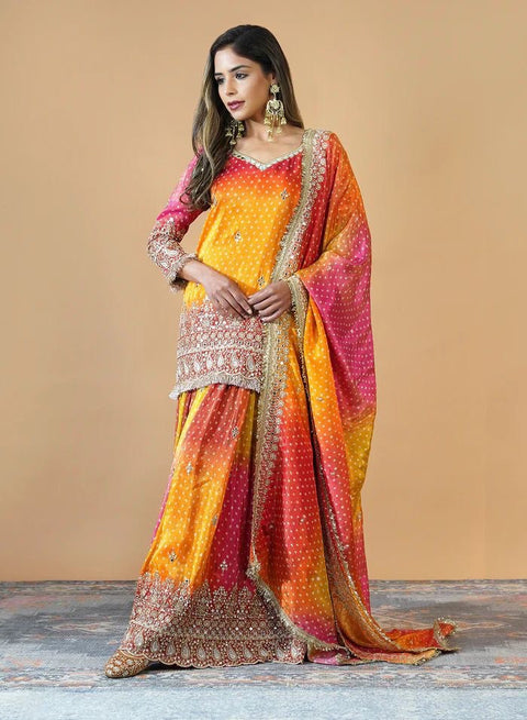 Multi colour Elegant Chinon Silk Ensemble – Exquisite Real Mirror Work ClothsVilla Main image
