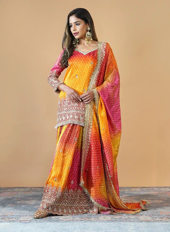 Multi colour Elegant Chinon Silk Ensemble – Exquisite Real Mirror Work ClothsVilla Main image