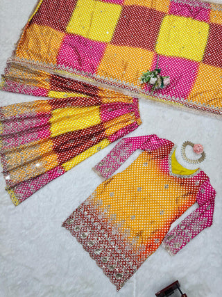 Multi colour Elegant Chinon Silk Ensemble – Exquisite Real Mirror Work ClothsVilla