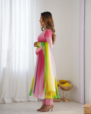 Multi Colour Elegant Colorful Fox Georgette Anarkali Set – Perfect for Festive & Wedding Wear ClothsVilla