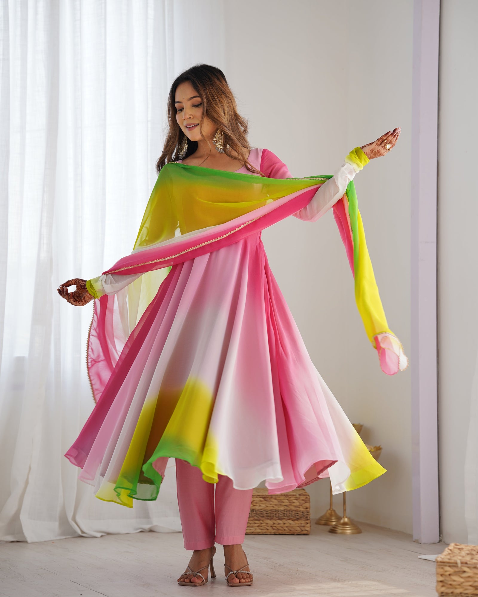 Multi Colour Elegant Colorful Fox Georgette Anarkali Set – Perfect for Festive & Wedding Wear ClothsVilla