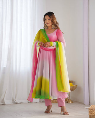 Multi Colour Elegant Colorful Fox Georgette Anarkali Set – Perfect for Festive & Wedding Wear ClothsVilla